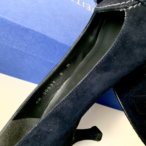 Stuart Weitzman Navy Blue Suede Leather Heel Pumps - Picture 11 of 12